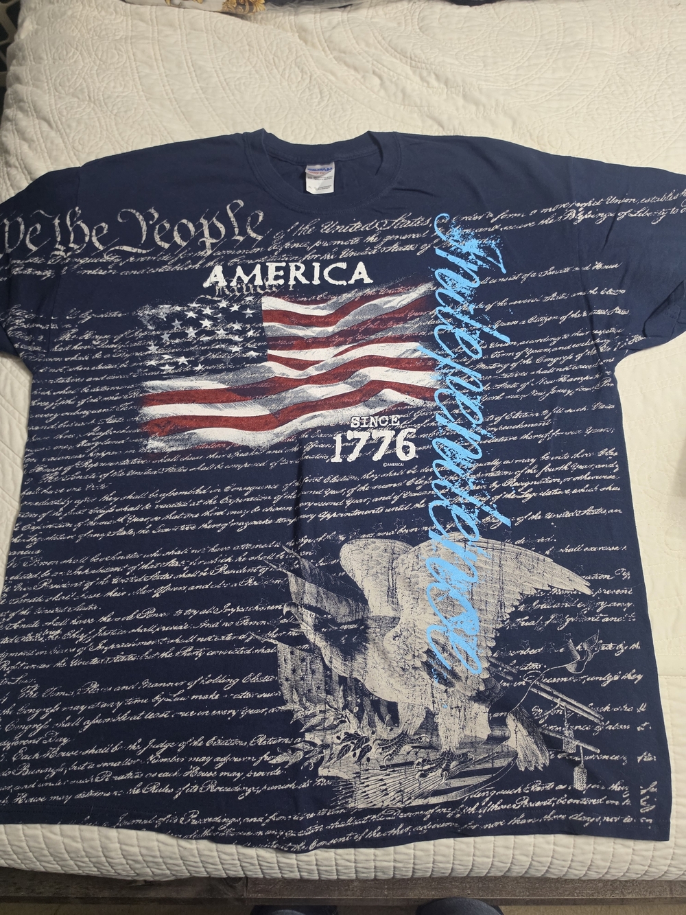 Gildan Navy America Patriotic Graphic Tee with Red, White & Blue Accents